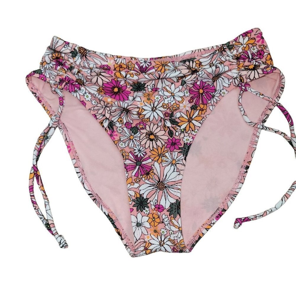 CALIFORNIA Waves Juniors Floral Side Tie High-Waist Bikini Bottom. NWOT $39. SM.